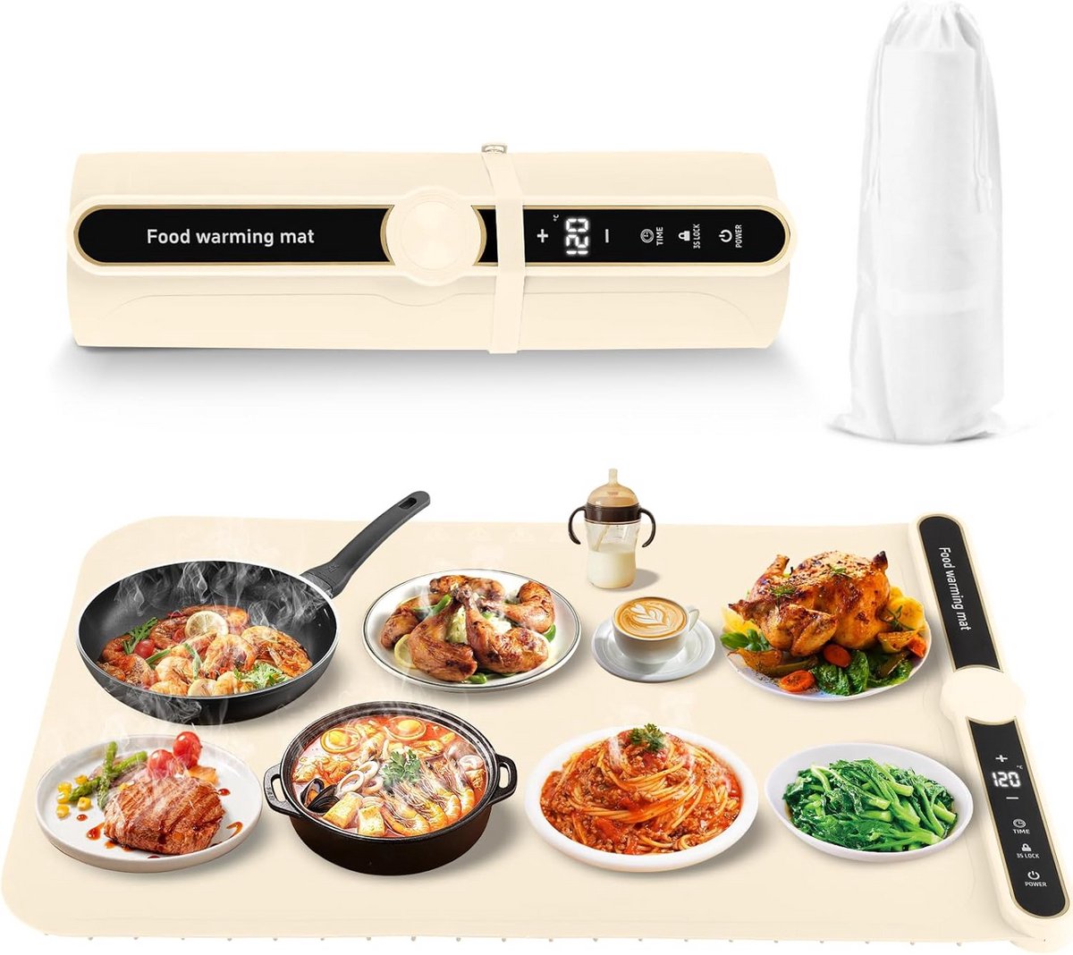 Opvouwbare Elektrische Warmhoudplaat met Timer en 9 Temperatuurinstellingen voor Buffet en Feestjes