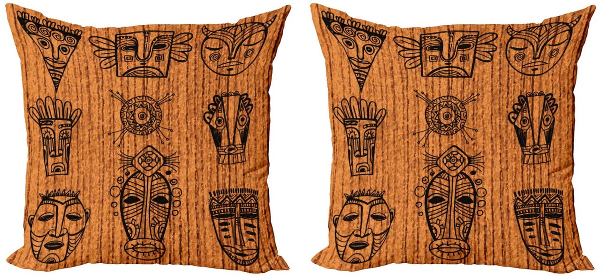 ABAKUHAUS Kussenhoezen Set – 50x50 cm – Dubbelzijdig bedrukt – Zwart/Bruin