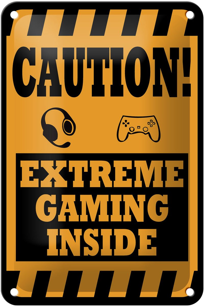 Blechschild Hinweis 12x18cm Caution extreme gaming inside