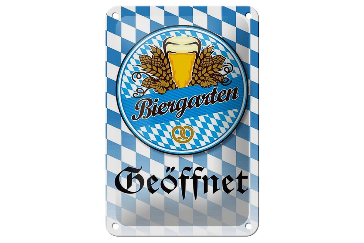 Blechschild Spruch 12x18cm Biergarten Bier Brezel Bayern