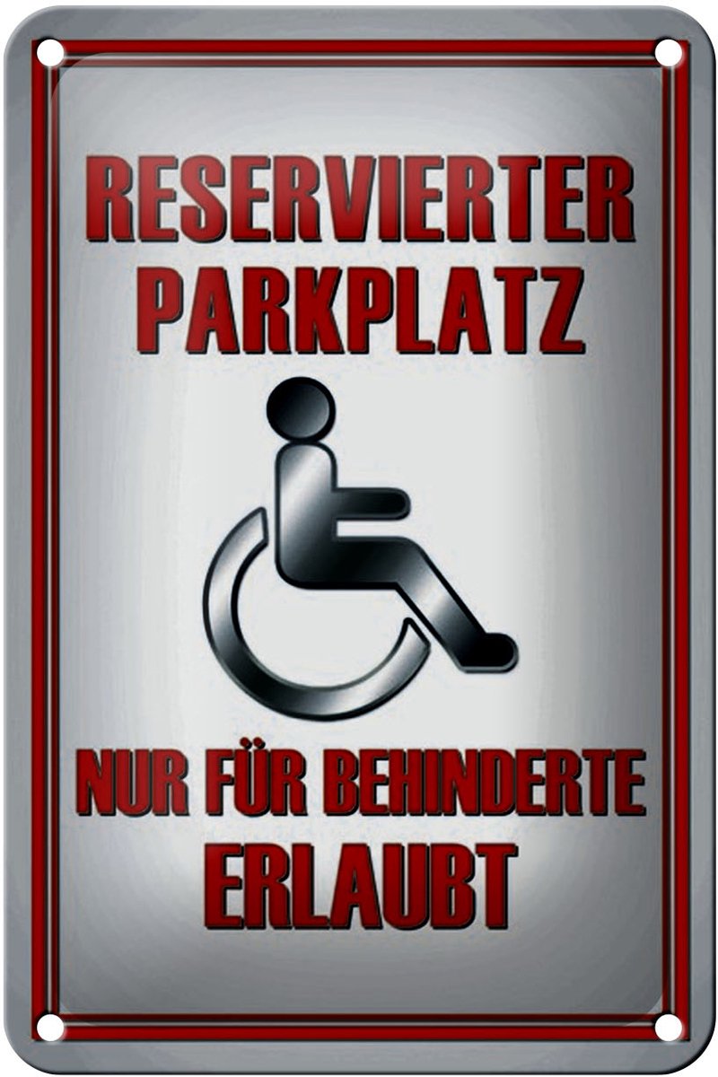 Blechschild Parken 12x18cm Parkplatz nur für Behinderte