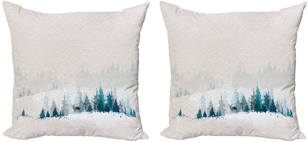ABAKUHAUS Kussenhoes Set – 2x40x40 cm – Dubbelzijdig Digitaalprint – Wit/Blauw