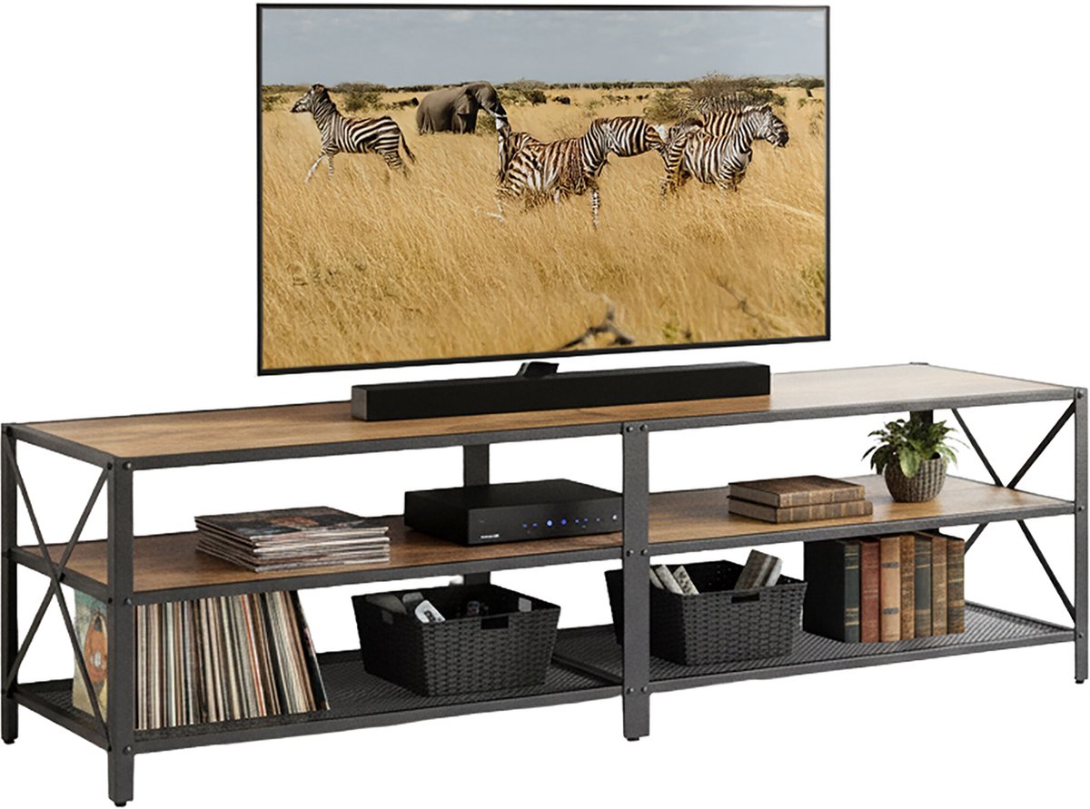 Relaxdays Tv-kast - 180 cm breed - industrieel - bruin-zwart