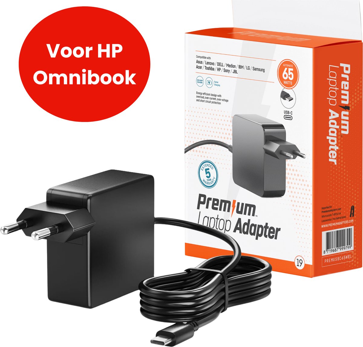 65W USB-C Laptop oplader voor HP OmniBook (2-in-1) – Alle modellen vanaf 2023 – Kabel + Adapter