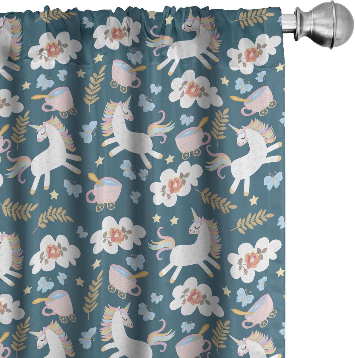ABAKUHAUS Eenhoorn gordijnen – 2x75x245 cm – microvezel – petrol multicolor Petrol Blau
