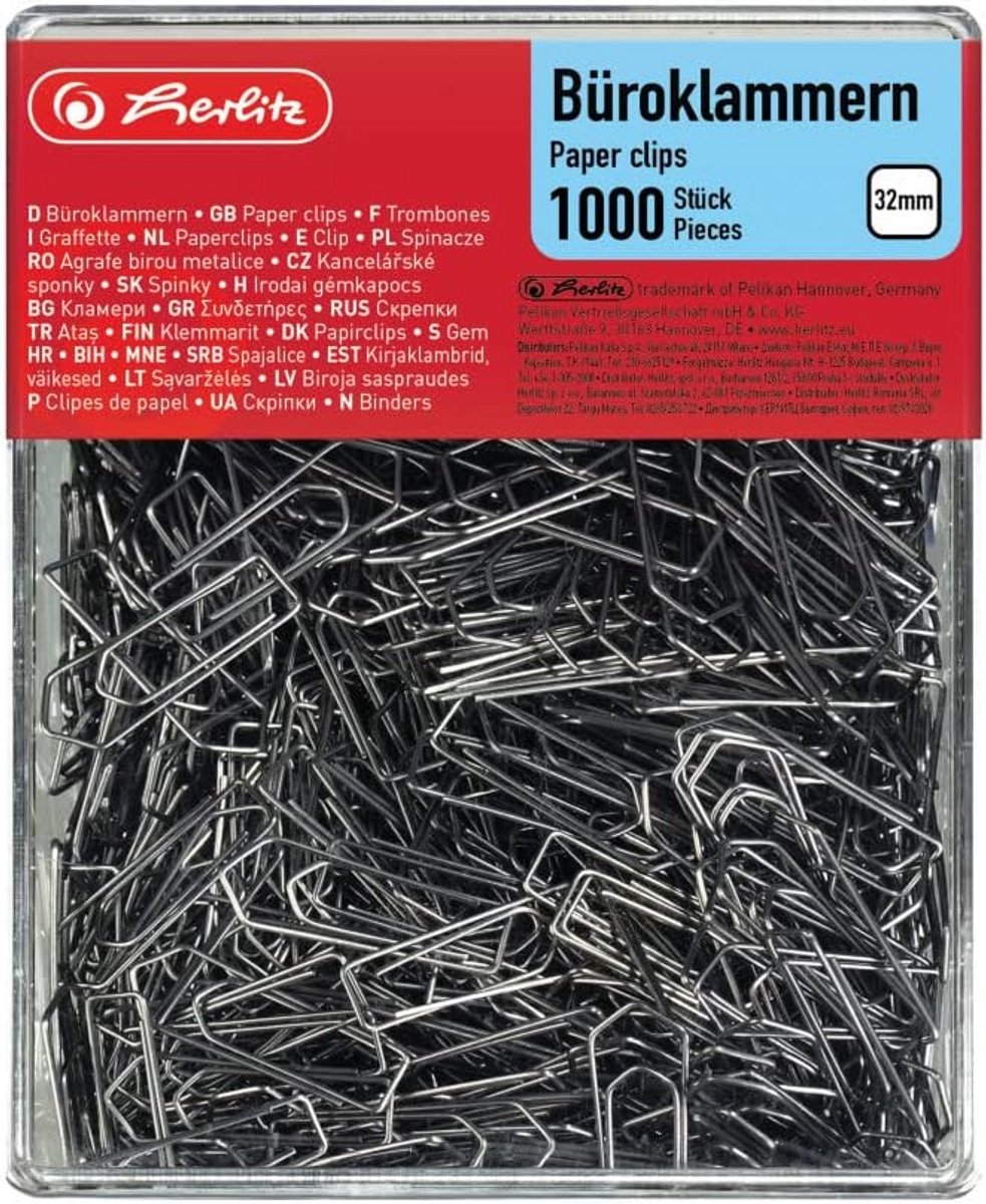 Grote set verzinkte paperclips 32 mm voor kantoor en thuisgebruik
