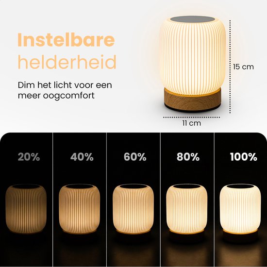 Nachtlampje - Oplaadbaar nachtlampje - Afstandsbediening - 13+ kleuren - Tijdfunctie - Wake-up Light - Sfeerlamp - Leeslamp - Tafellamp slaapkamer - Nachtlampje kinderen en volwassenen - Touch bediening - Dimbaar - Draadloos Nachtlampje Bamboe