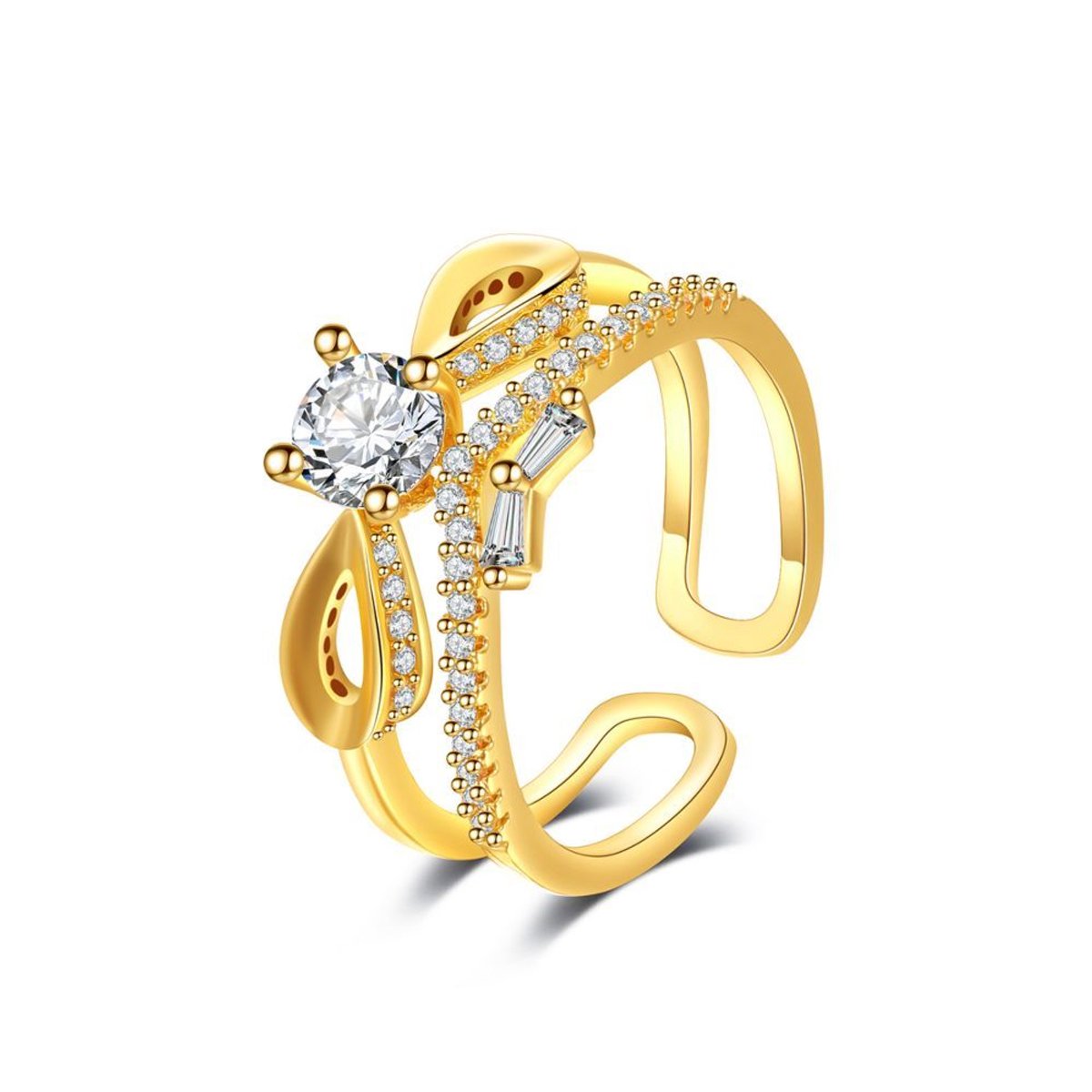 Sjika - Goudkleurige Verstelbare Ring met Zirconia – Luxe Damesring – Open Ring | Elegant Design | One Size | Cadeau voor haar