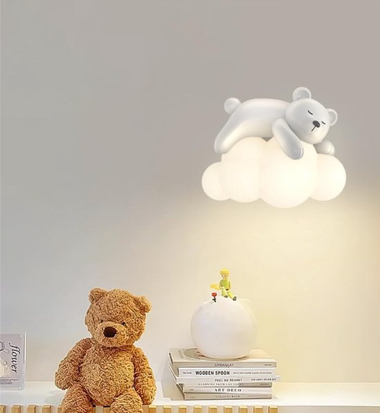KZT Led-wandlamp met trekschakelaar, wolk, kinderkamer, wandlamp, werkt op batterijen, USB-oplaadbaar, 3 kleuren, instelbaar, nachtlampje voor babykamer, slaapkamer, kleuterschool, 22 cm