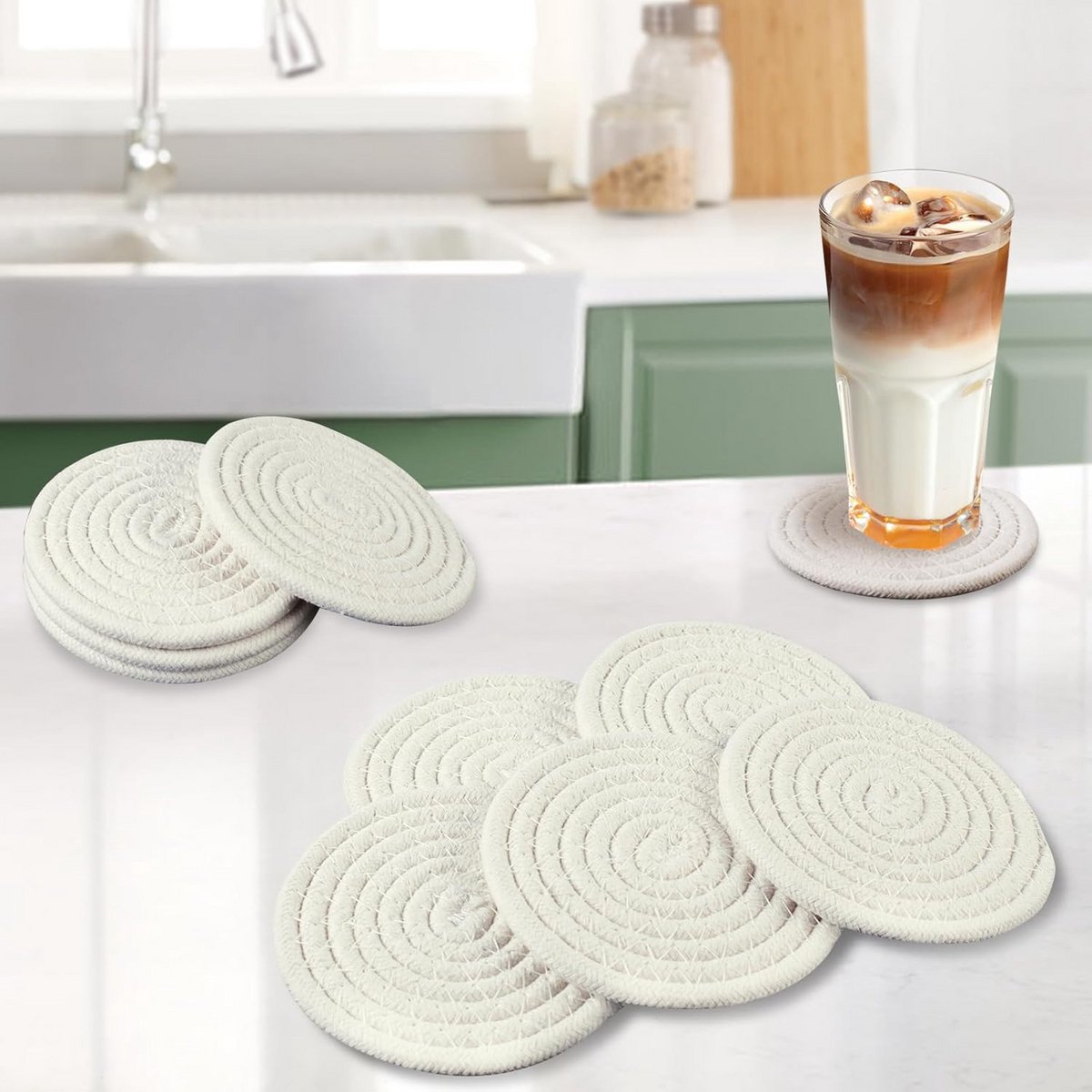 Set van 10 Gebreide Katoenen Onderzetters - Boho en Absorbant voor Drankjes en Decoratie