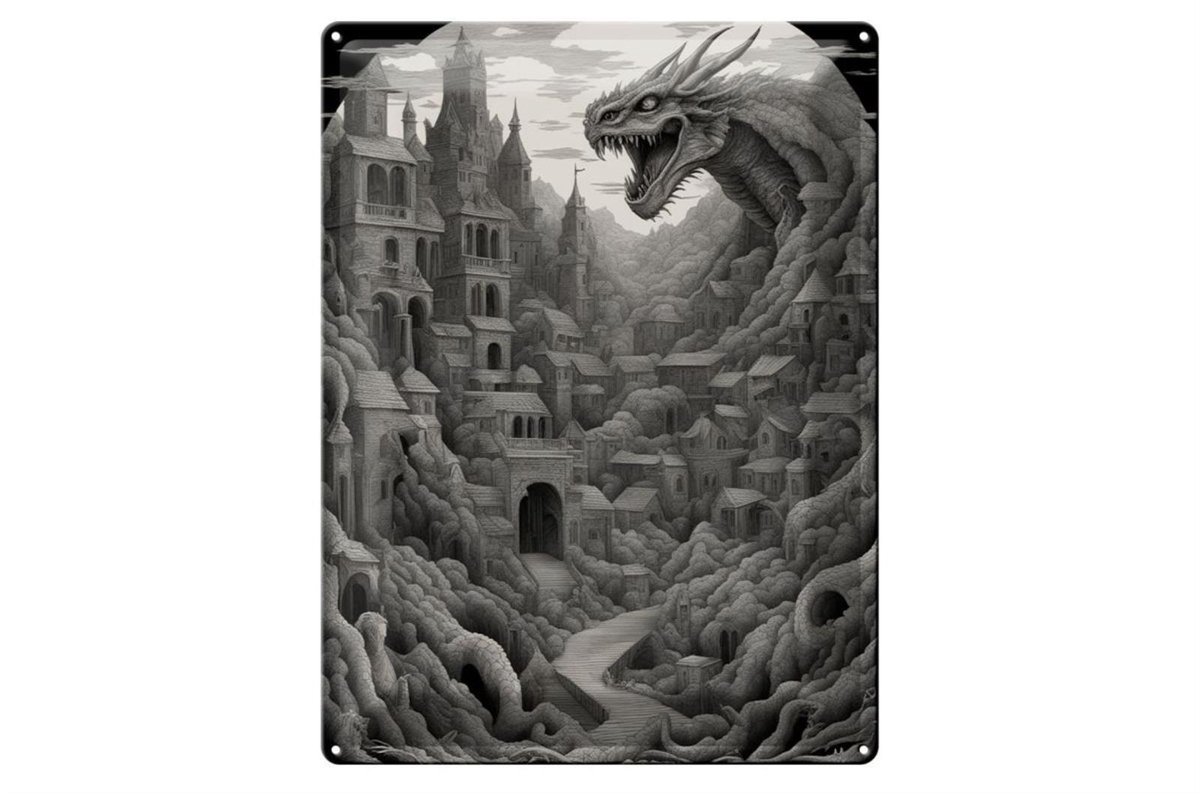 Blechschild 12x18cm Wurzelstadt Drache