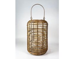 Dekoratief | Lantaarn gelijnd m/oor, Metaal frame ,Kunststof Rotan/glas