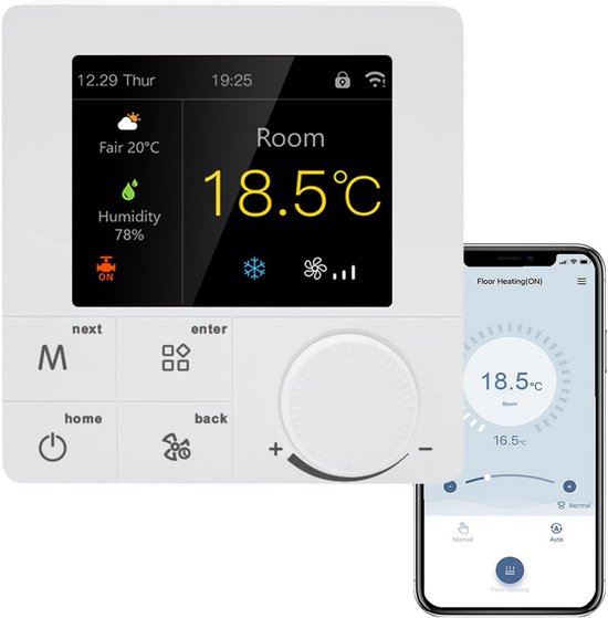 Qiumi Wifi Thermostat Air Conditioning with 2 Tubes, Smart Life APP Remote Control, Works with Alexa Google Home, 95~240V AC