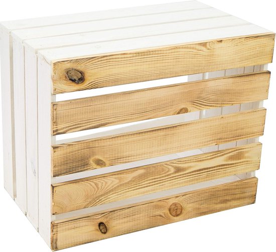 3-Piece Wooden Crates Paula White with Flamed Bottom 50 x