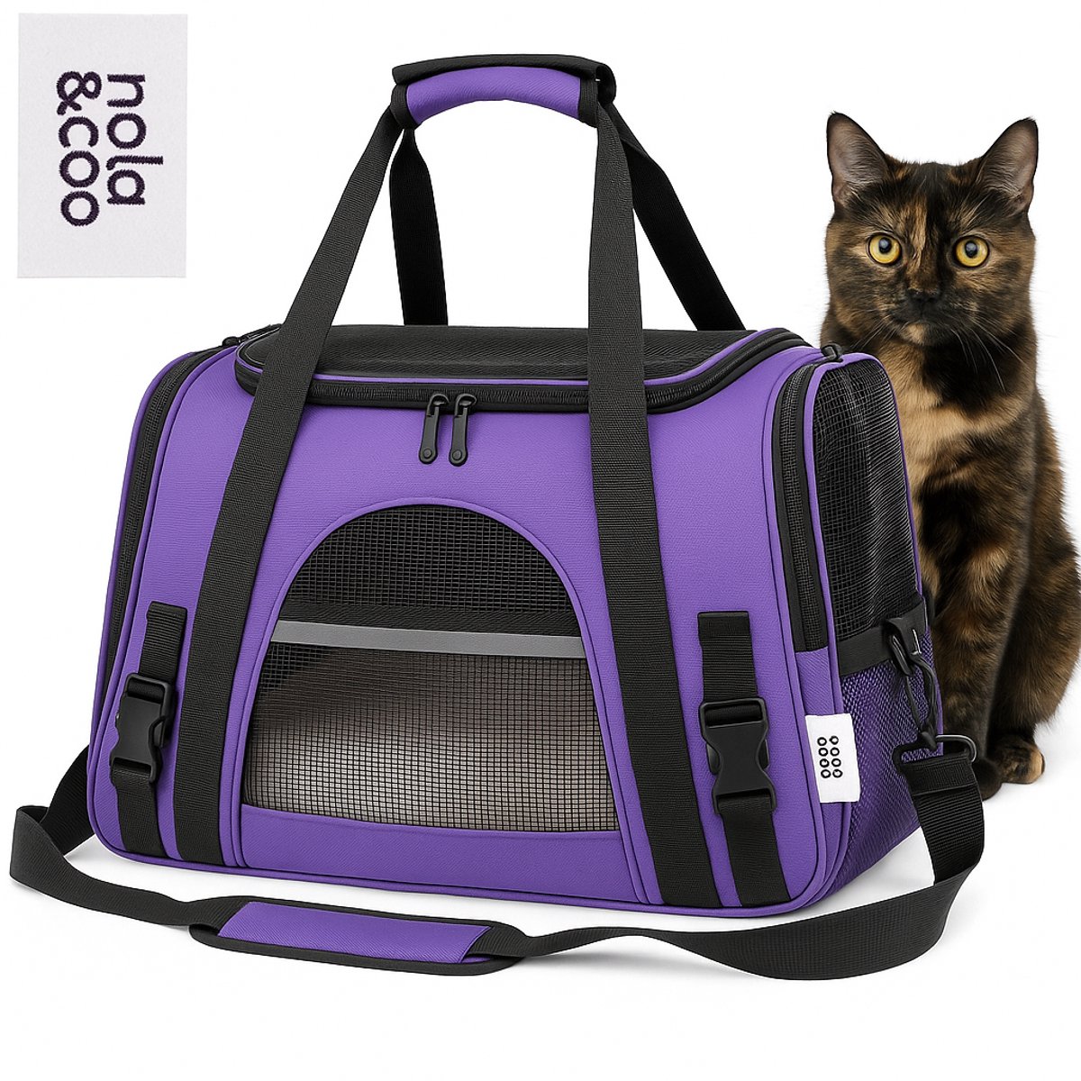 Nola & Coco Reistas voor Katten, Honden en Knaagdieren - Max 8 KG - 43 x 25 x 28 cm - Huisdieren Reistas - Small - Paars