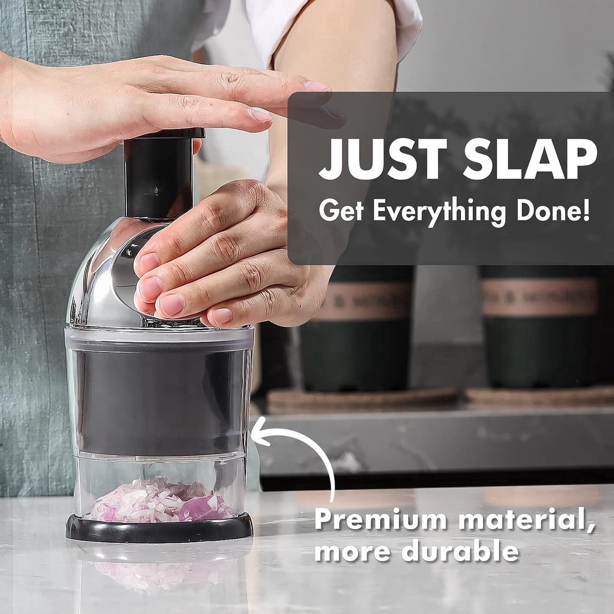 Stunq® Handmatige hakmolen, knoflook, uiensnijder, slap chopper voor keuken, gemakkelijk te reinigen groentesnijder, uienhakker voor groenten, fruit, vlees zonder botten