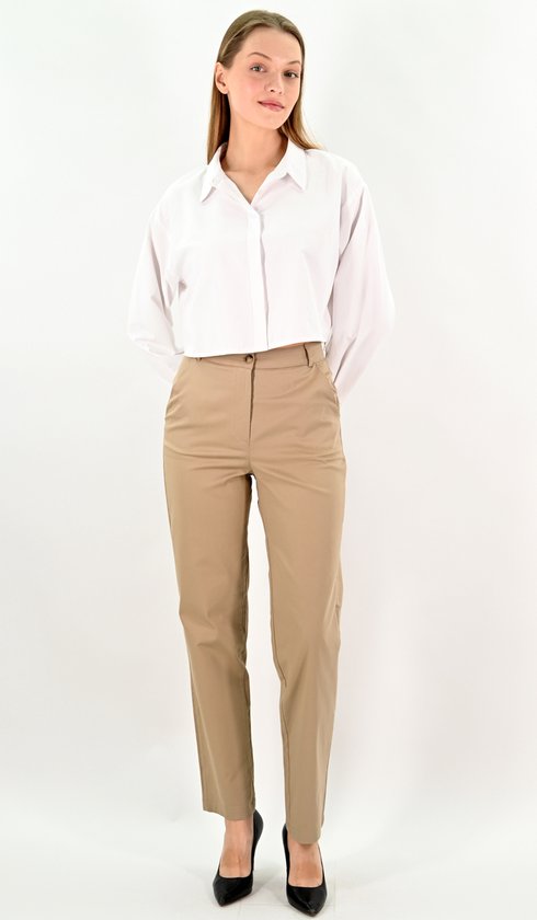 YesMooi - Rechte Broek met middelhoge taille - Camel - S (36)