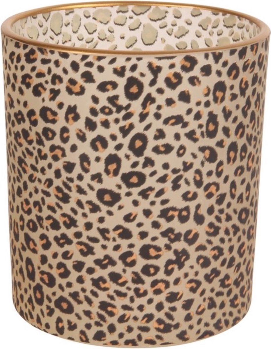 Waxinelichthouder - Theelicht - Luipaard print - 12cm hoog - Glas - Baroque collection - Dutch Style