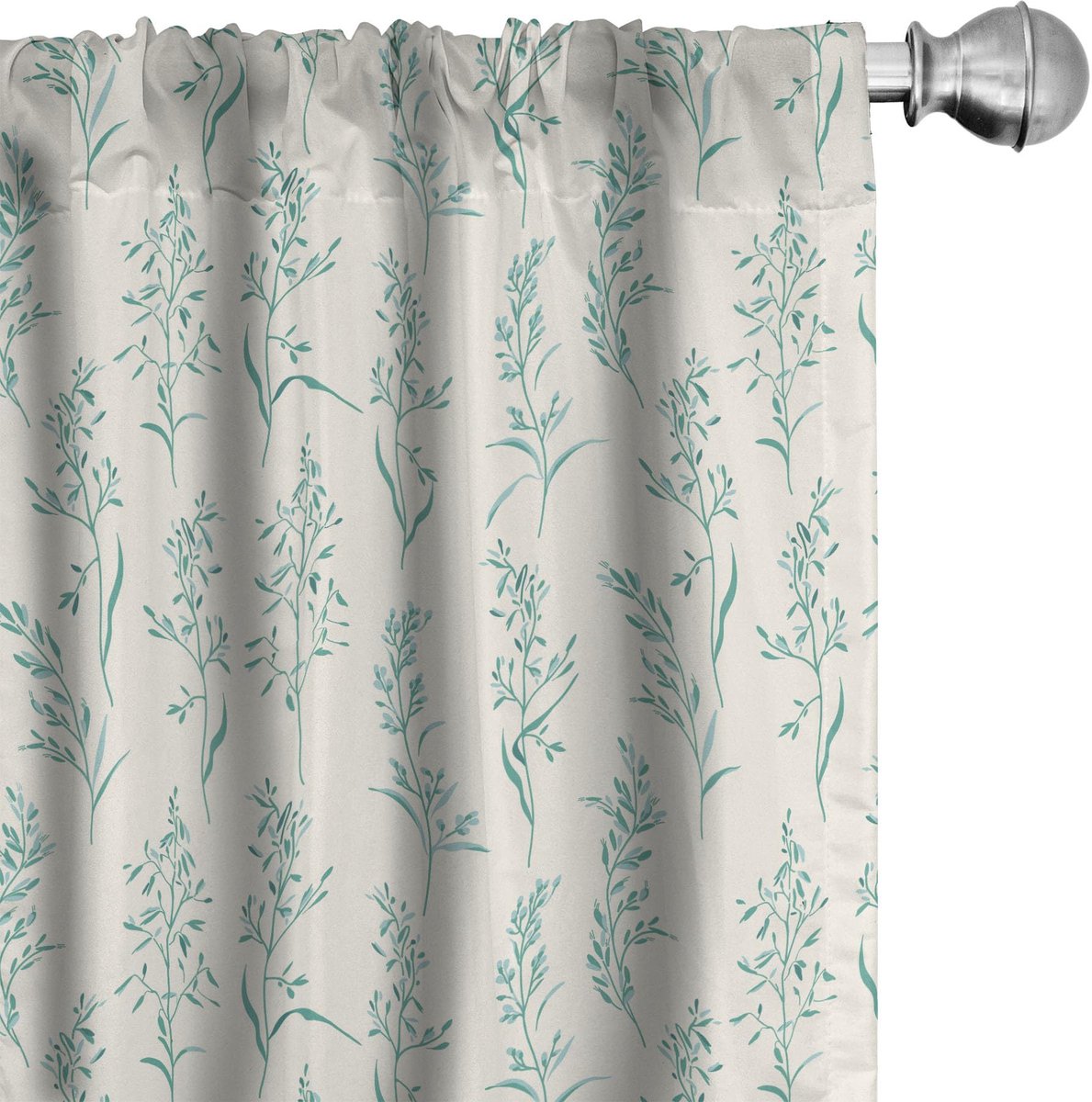 ABAKUHAUS Bloemen gordijnen – 2x75x175 cm – microvezel – groen crème
