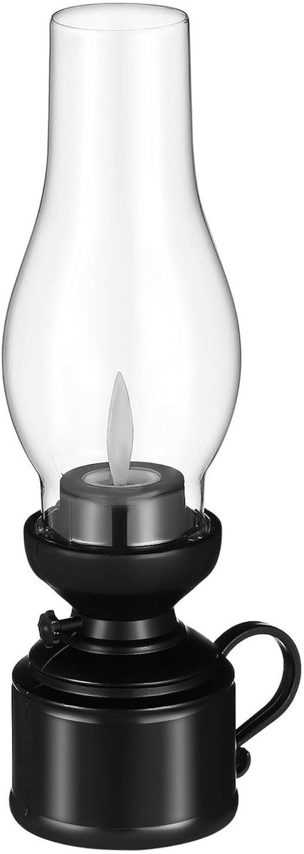 Home & Marker - LED Vintage Petroleumlamp - Vlam Effect - Op Batterijen - Warm Wit Licht - Sfeerverlichting - Tafellamp - Zwart - VINTALUM