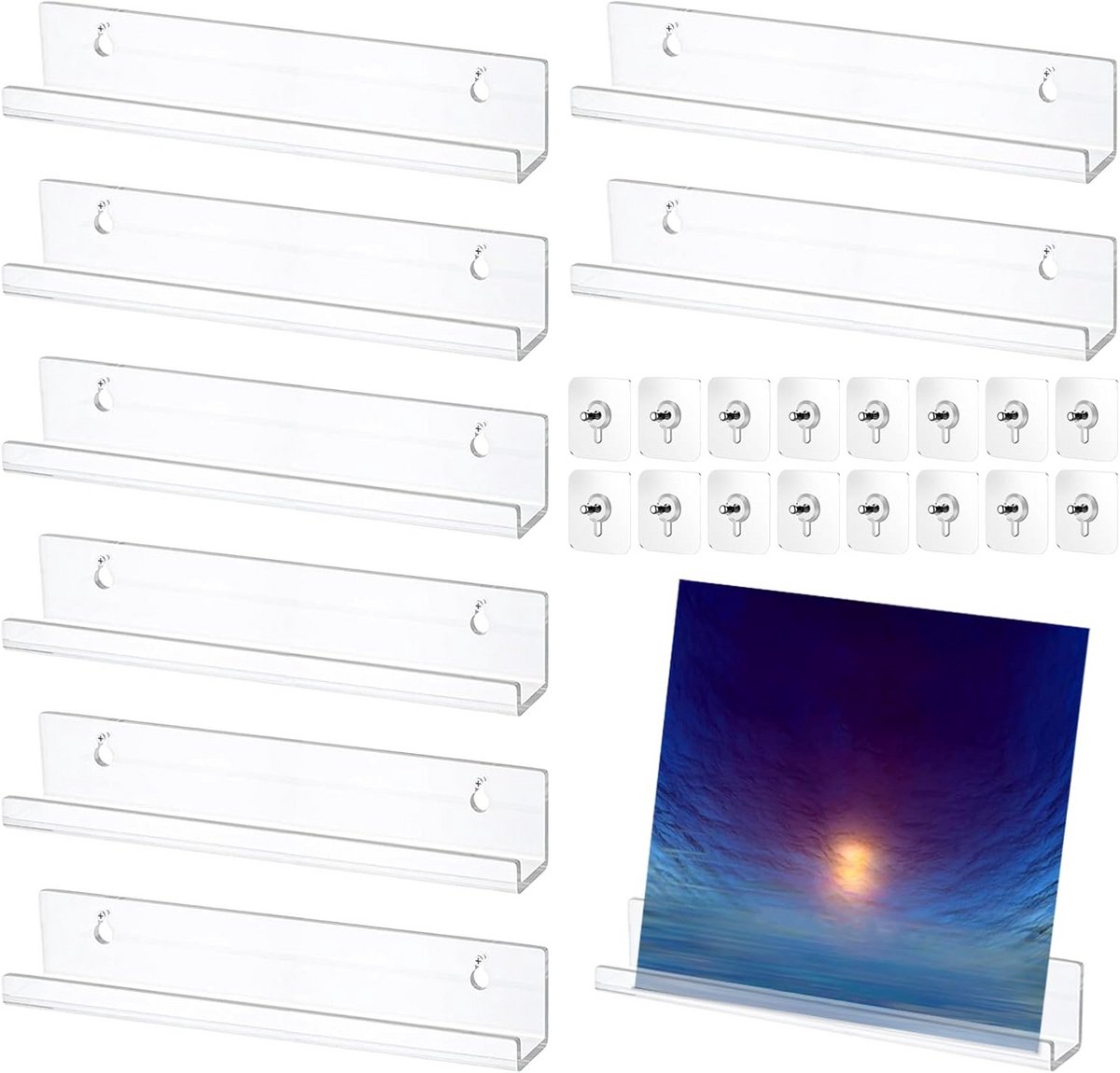 8x Transparante Acryl Wandhouders voor Vinylplaten (30,5 cm) - Album & Display Plank