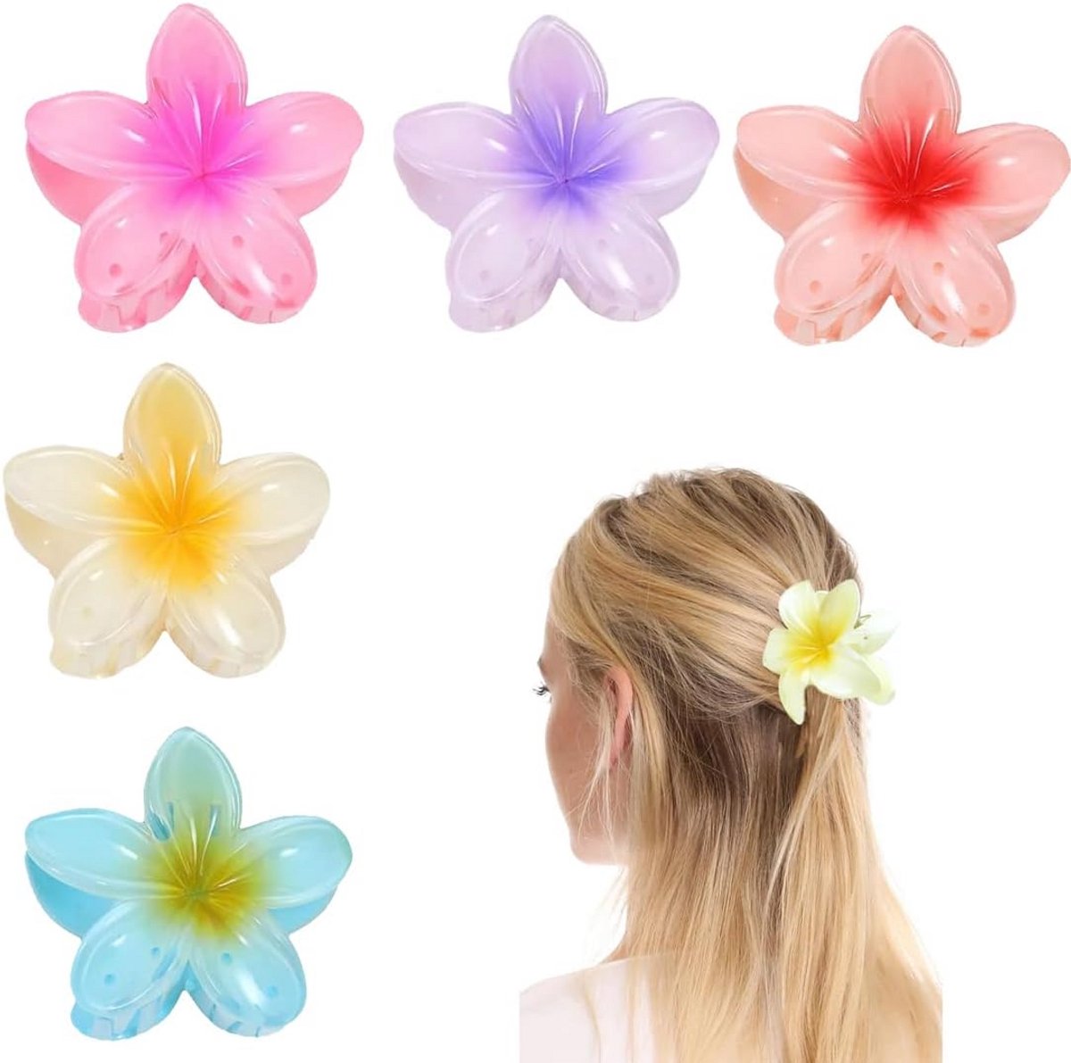 Set van 5 Bloemen Haarspelden voor Dames – Kleine Kunstbloemen Clips – Hawaii Stijl