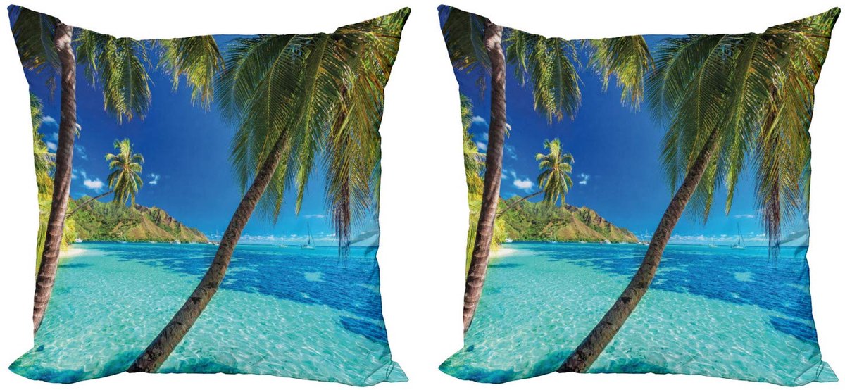 ABAKUHAUS Oceaan Kussenhoes – 2x40x40 cm – Turkoois Dubbelzijdig Turquoise Blau
