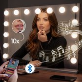 Sansbeauté® Hollywood Spiegel 58x43cm met Bluetooth - Make Up Spiegel met Verlichting - 15x Led Lampen - 10x Vergroting - Vanity Spiegel - Mirror with Light - Miroir Mural - Makup Spiegel - Mekup Spiegel met Licht - Visagie Mirror - Dimbaar
