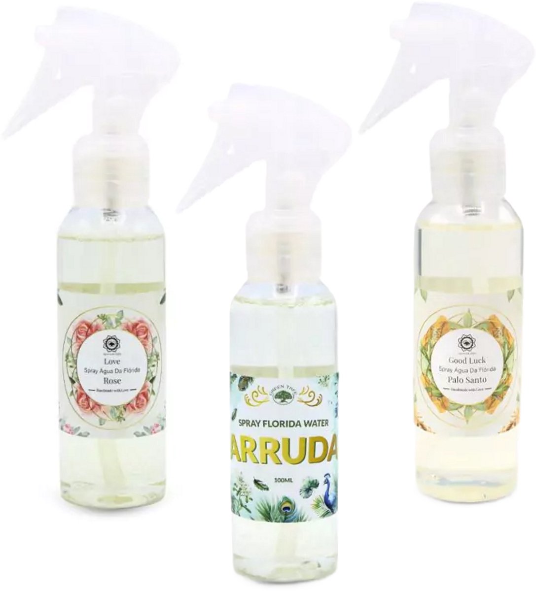 Florida water set van 3 - Huisparfum - Zuiverende huiskamer spray - Aura reinigende spray 3 x 100 ml. Green Tree - Roos Arruda Palo Santo