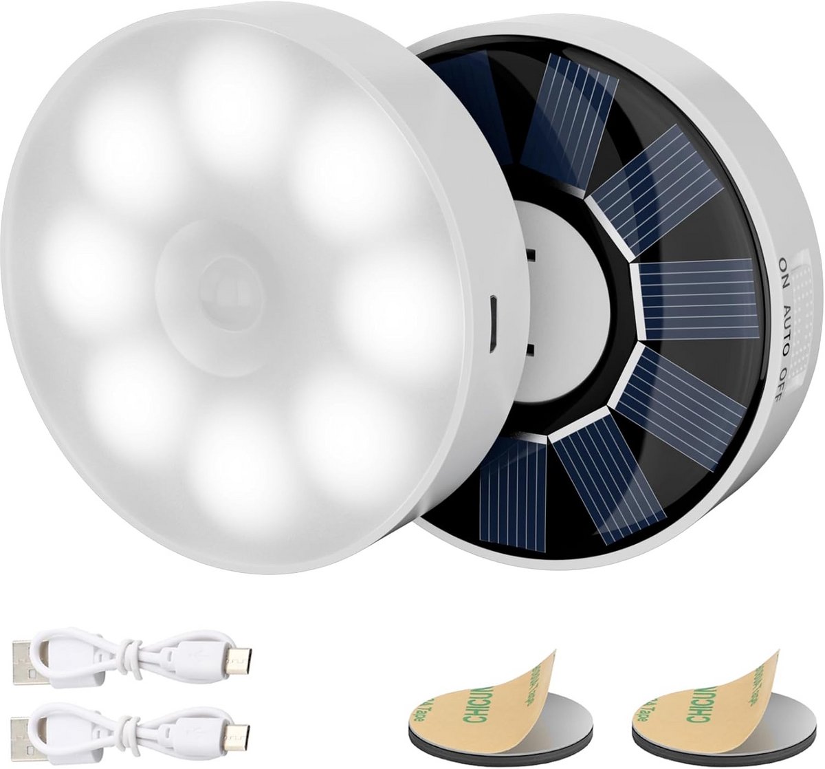 Draadloos Bewegingssensor Nachtlampje Binnen - Oplaadbaar via USB & Zonne-energie - 2 Stuks met 3 Lichtstanden