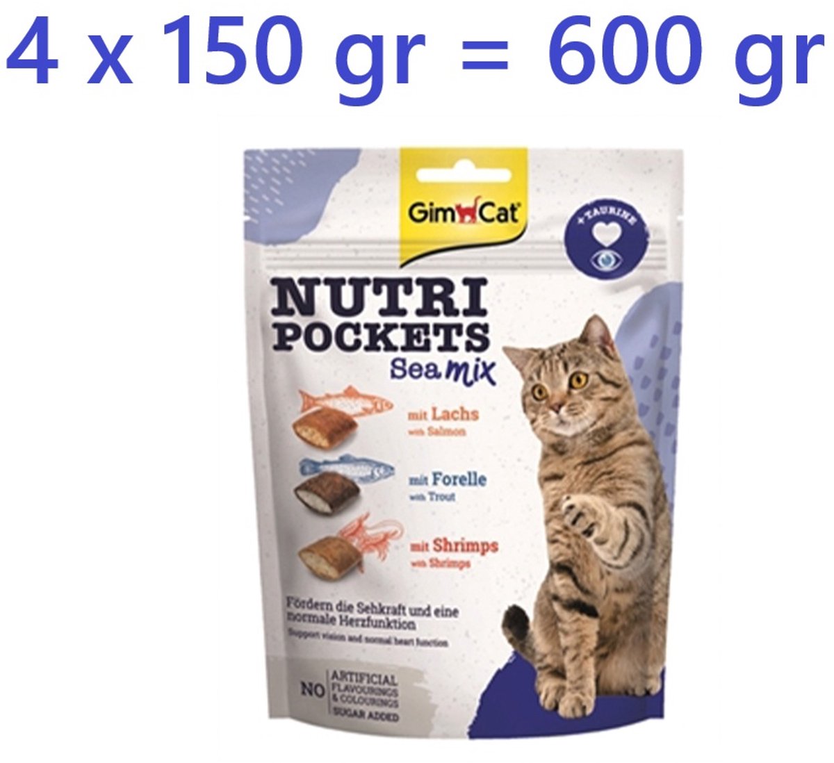 COCAPET - G-CAT - KATTENSNACK 4x 150 gr = 600gr - SEAMIX - zalm - forrel - garnalen - ondersteunt het zicht en de hartfunctie van uw kat