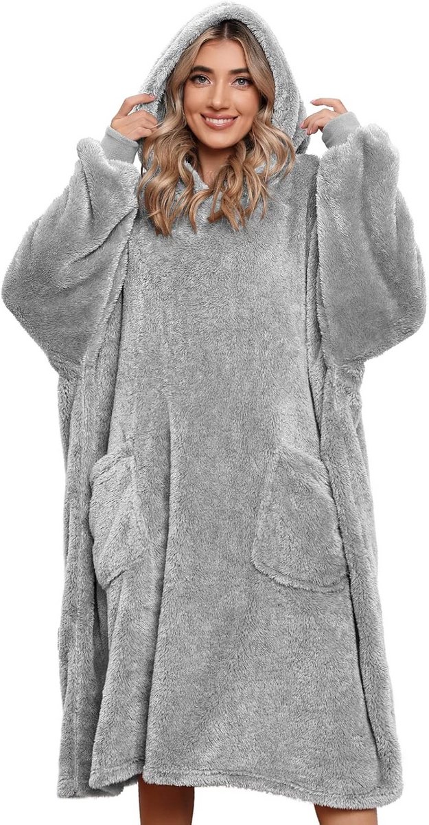 Extra Grote Comfortabele Hoodie Deken met Mouwen en Zakken