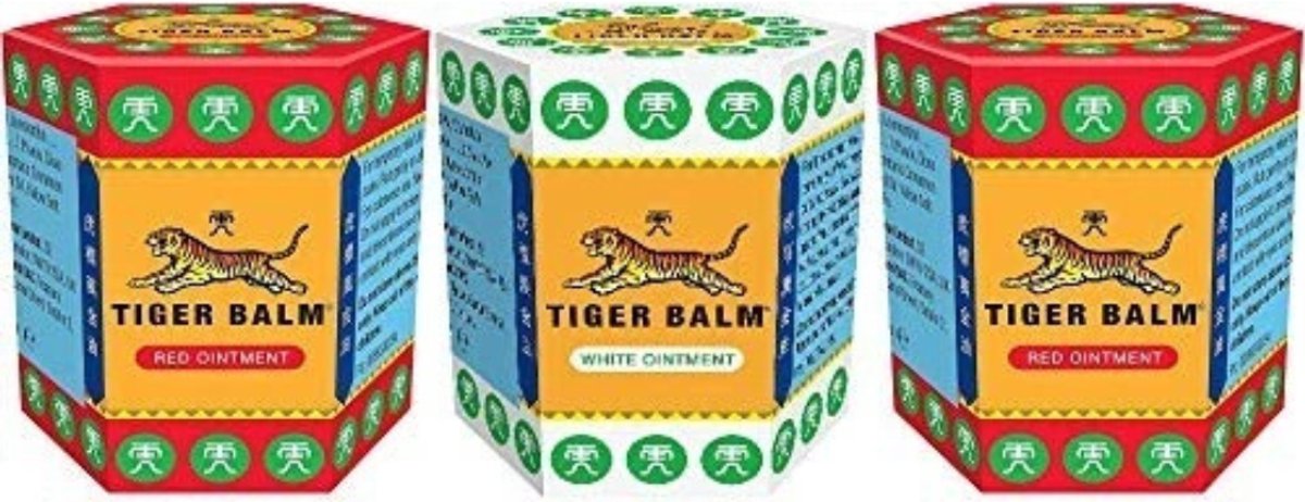 2 x Rode Tigerbalsem 21 g + 1 x Witte Tigerbalsem 21 g – Verlicht Spier- en Gewrichtspijn, Hoofdpijn en Spanningen – Pack van 3 met Kajal Sticker