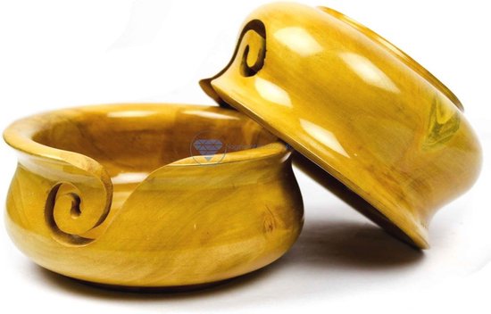 Joyeee Houten kom voor wol, handgemaakt, haken, woondecoratie, accessoireset voor vrouwen, ronde kom van wol