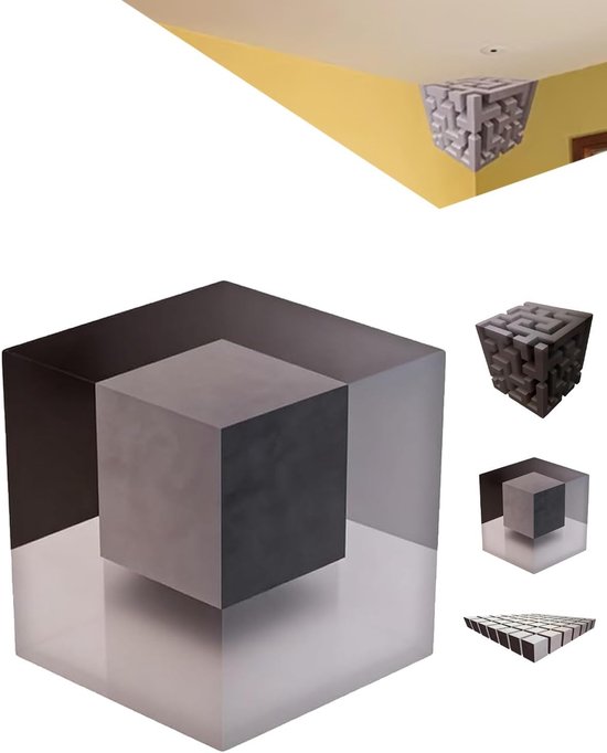 Muursticker 3D - Muursticker - Impossible Corners - 47*47 cm - Art mural qui redéfinit la réalité - Motifs géométriques - Muursticker illusion optique 3D - Adapté aux coins - Muursticker autocollant unique