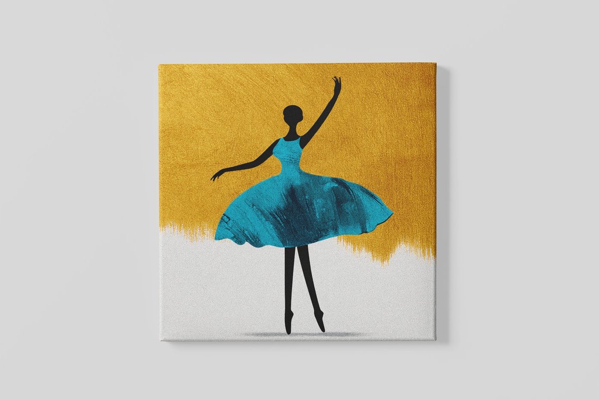 Trendex Global Vierkant Canvas Schilderij – Ballerina – Blauw – Kunst – Moderne Wanddecoratie – 100×100 cm