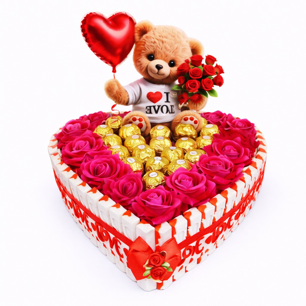 Valentijn taart – Kinder Chocolade, Ferrero Rocher & Rode Rozen