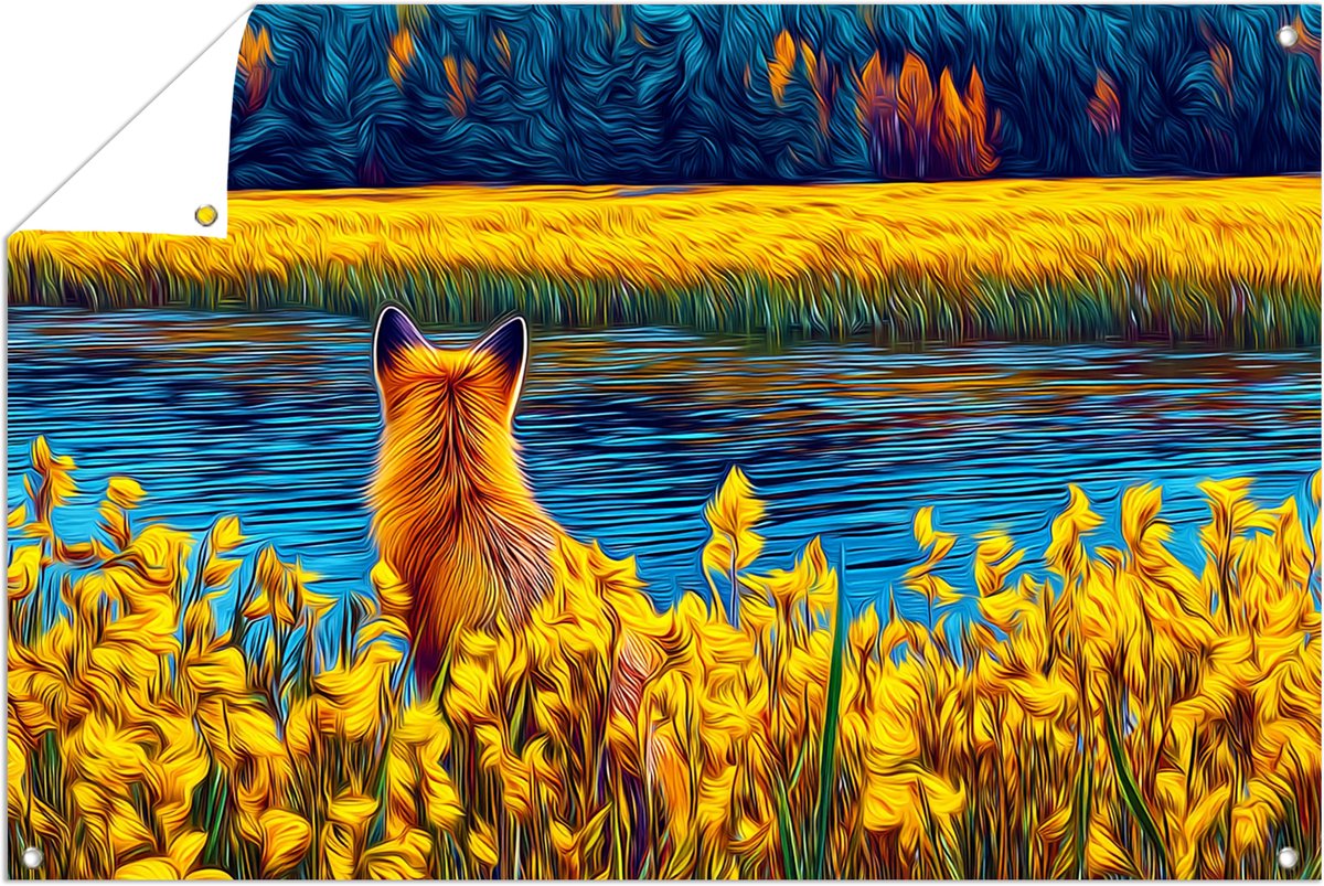 Vos en rivier – wanddecoratie buiten – Tuinposter – 120x80 cm