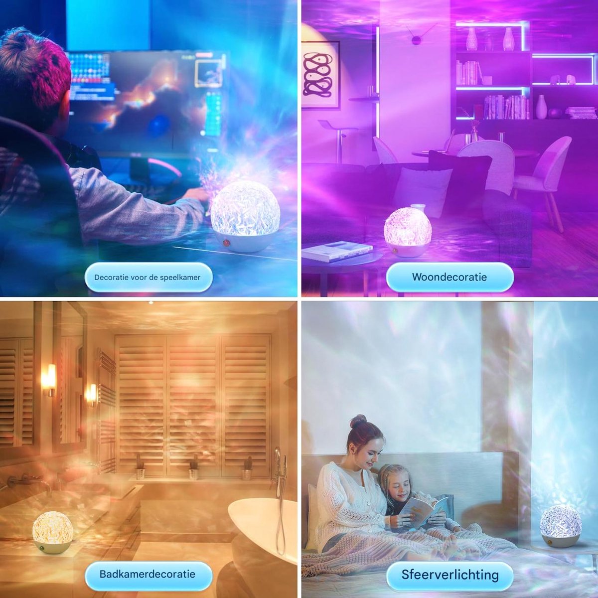 longziming -Ocean Wave & Galaxy-Projector – Roterende Oceaanlamp met 3D-Effect – Galaxy Projector met 16 Kleuren en 4 Lichtmodi – Touch- en Afstandsbediening – Sfeerverlichting voor Slaapkamer en Woonkamer – foto 4