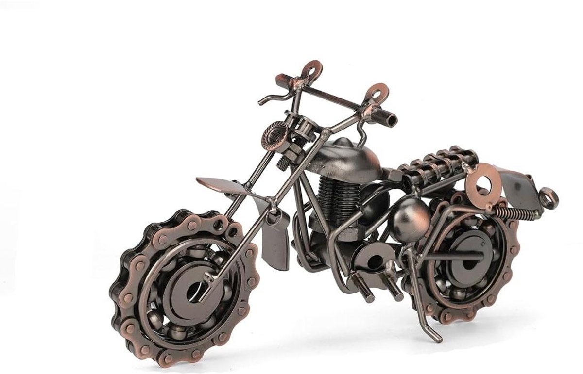 GELLDG Motorfietsmodel - Metaal - Handgemaakte ijzeren ornamenten - Motorcadeaus - Vintage verzamelobjecten - Ideaal cadeau voor motorliefhebbers, mannen en vaders