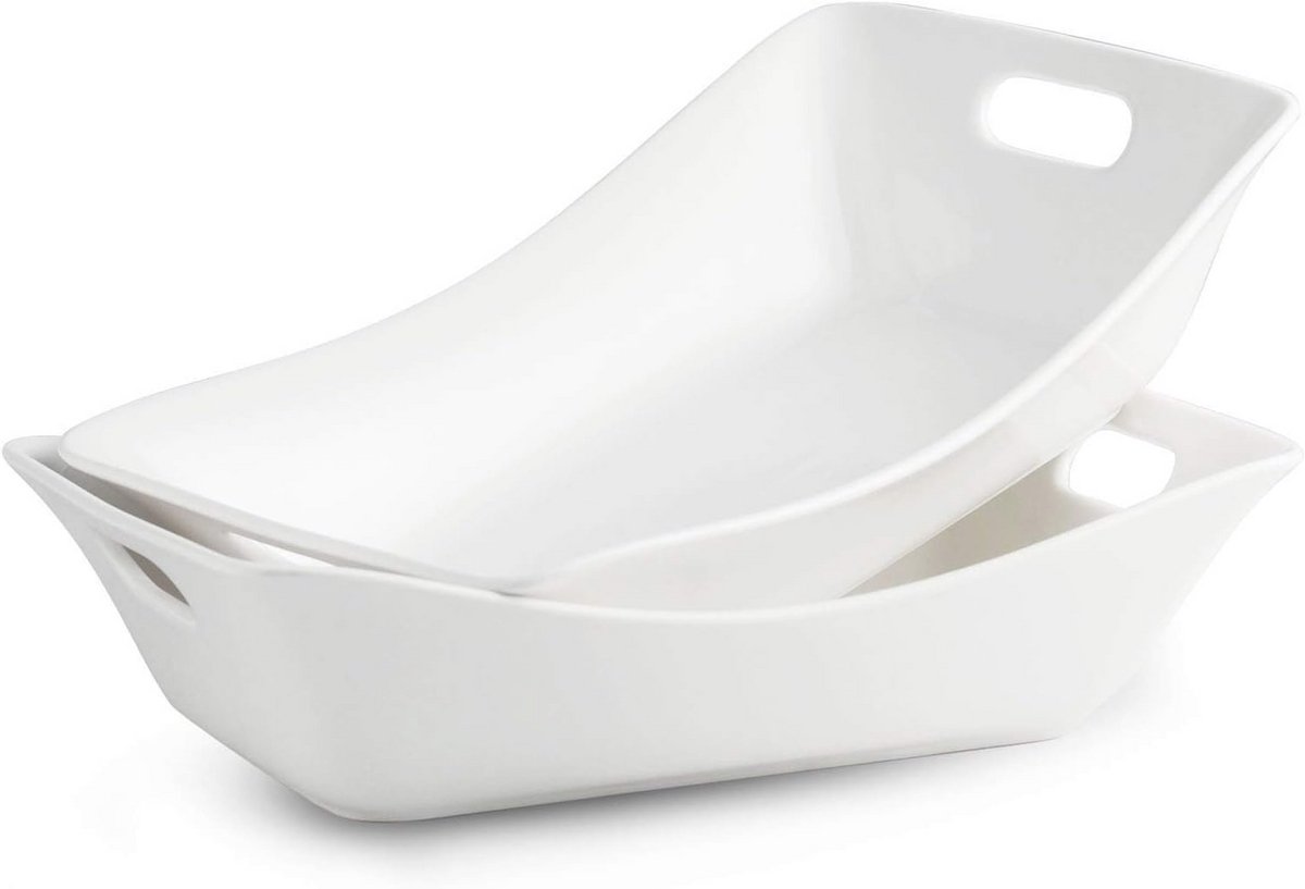 Serveerschaal Set met Handgrepen - 1.5 Quart Porseleinen Rechthoekige Kom 2-Pack