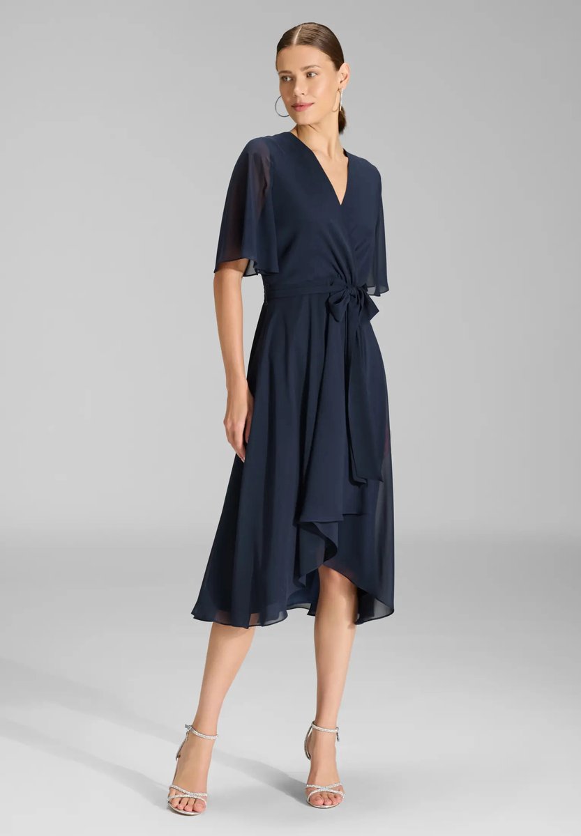 Swing Marineblauwe Asymmetrische Galajurk in wikkel-look - L