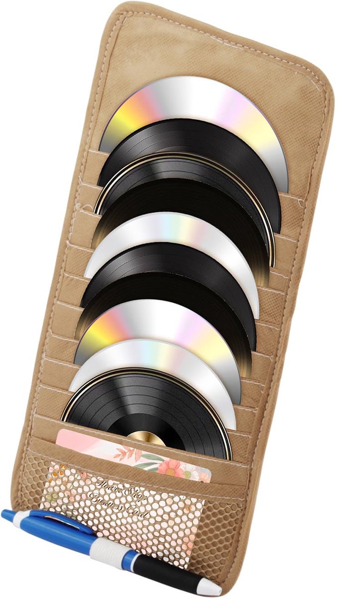 IMPERATORIS® Zonneklep Organizer Auto met dvd-houders en vakken - Opberghoes voor Pasjes, Bril en Pennen - Bevestiging aan Zonneklep - Universeel - Kaki