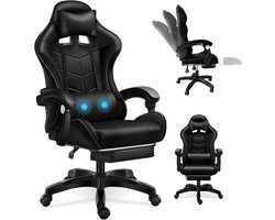 Massage Gaming Stoel-Gamerfauteuil met Masserende Lendensteun- Hoofdsteun-In Hoogte Verstelbaar-Rugleuning Kantelbaar tot 135°