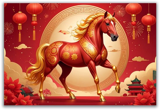 12 nieuwjaarskaarten - Chinees Nieuwjaar - Chinees nieuwjaar Wenskaarten - Chinees Nieuwjaar 2026 versiering - Het jaar van het paard - Chinees Nieuwjaar decoratie 2026