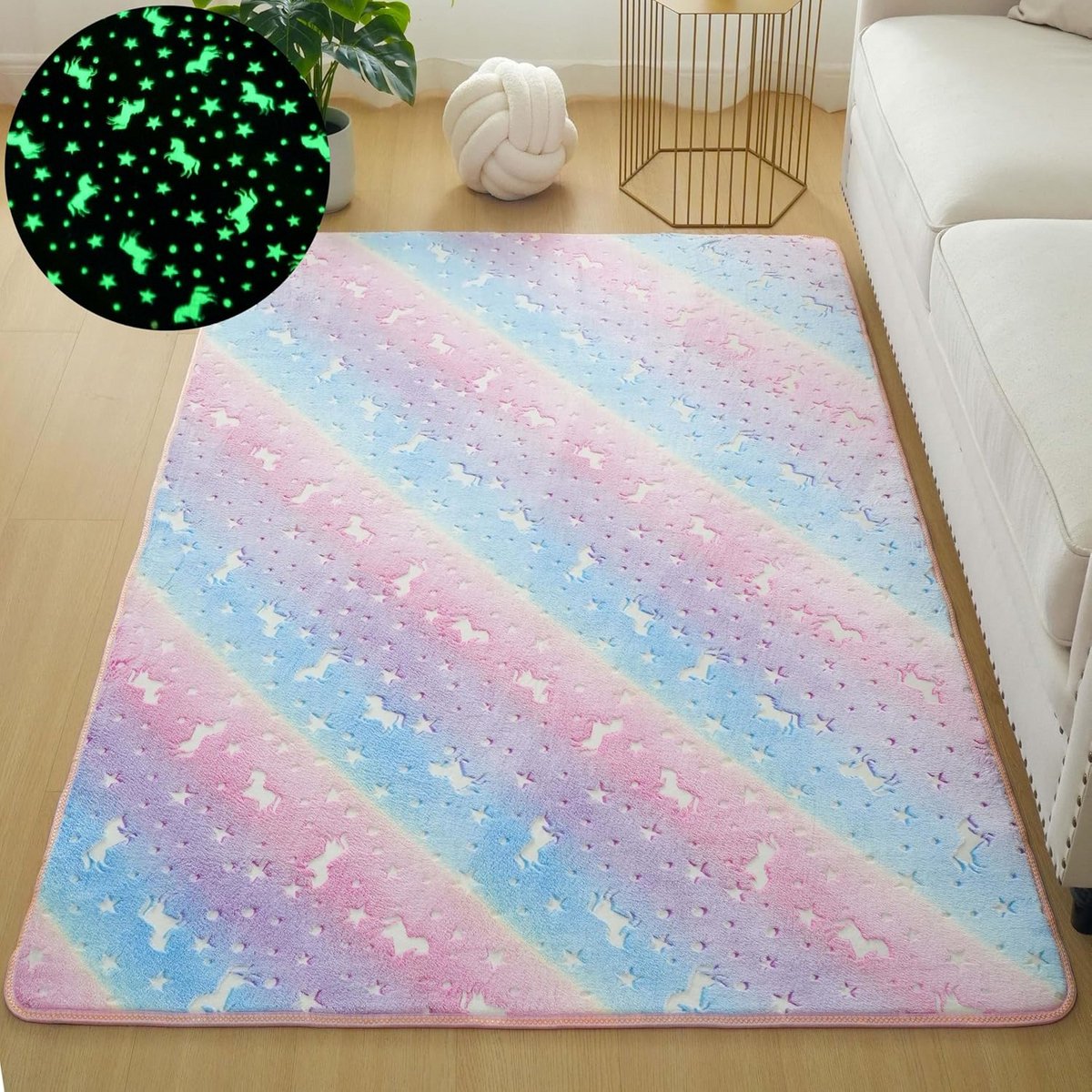 Glow in the dark tapijt 80x120 cm - lichtgevend vloerkleed met Pegasus patroon - geschikt voor kinderkamer en slaapkamer
