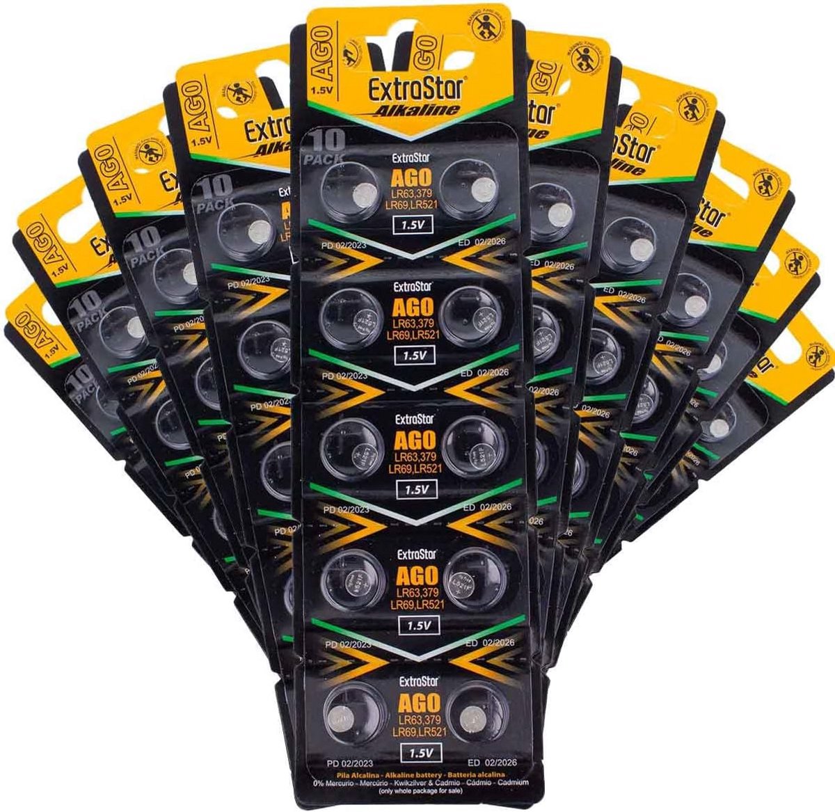 100 knoopcellen AG0 1,5 V voor horloges en elektronica - LR521, SR63, SR521