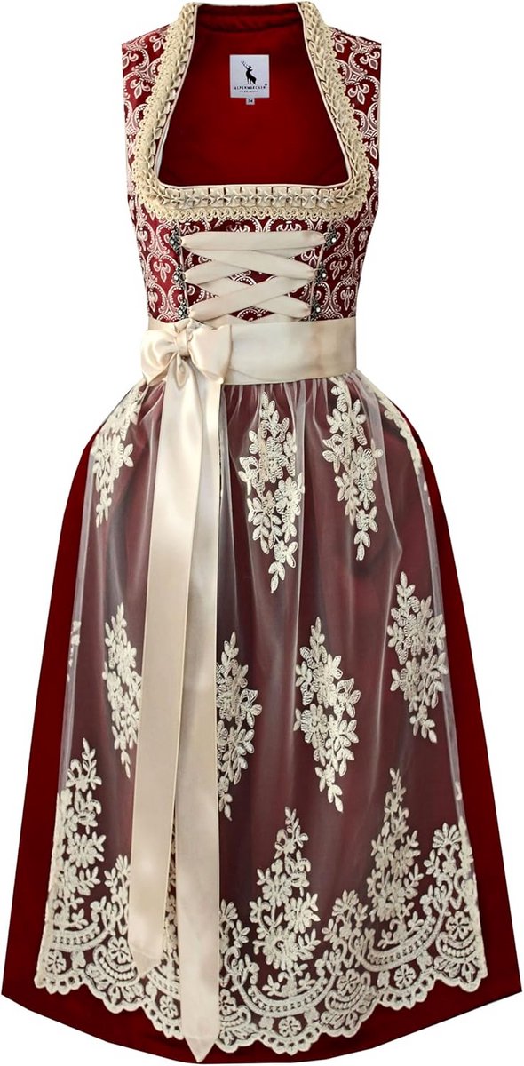 Lange traditionele Dirndl met Kanten Schort - Elegante Oktoberfest Kleding