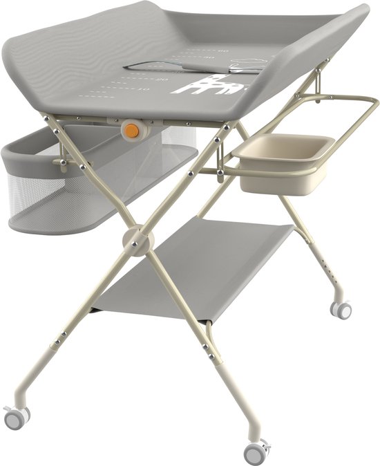 PIPIPOXER-Verschoontafel-Opvouwbare commode, in hoogte verstelbaar, met opbergmand voor pasgeborenen, Grijs