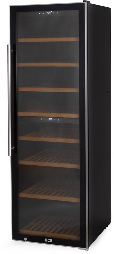 HCB® - Professionele luxe Wijnkoelkast met 2 zones - 180 flessen - Wijnklimaatkast met houten lades - Vrijstaand wijn koelkast - Klimaatkast - Wijnkast - Wijnfrigo koeler - 89 kg - Frigo - 6822